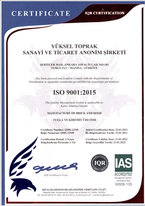 TS EN ISO 9001:2015 Tuğla ve Kiremit Üretimi